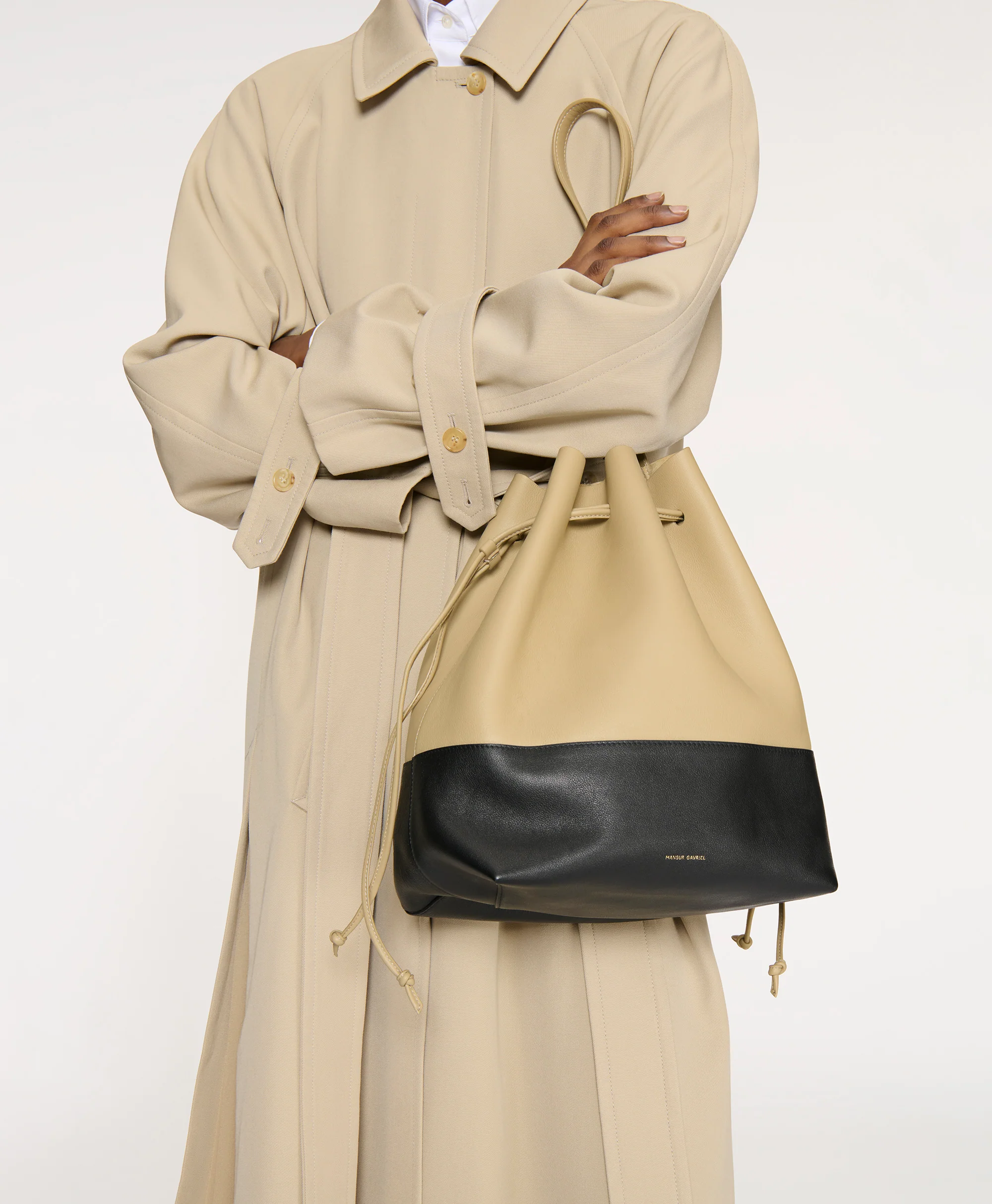 Drawstring Cabas - Khaki/Black - Image 2