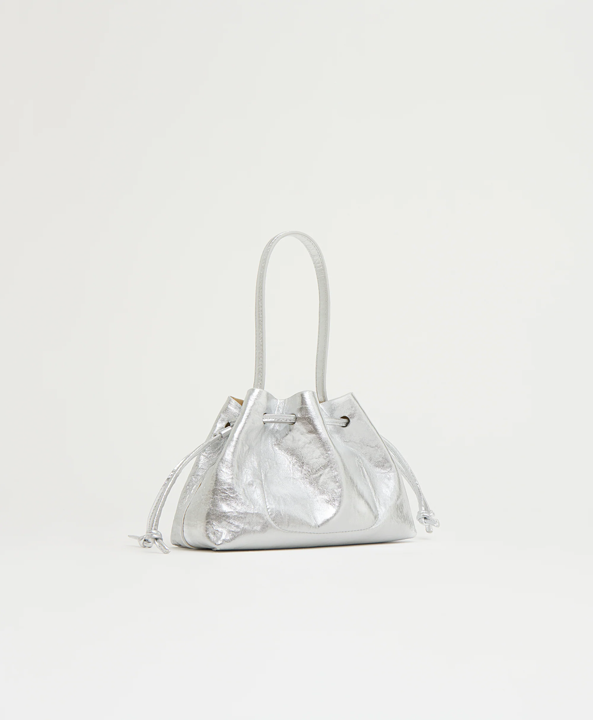 Drawstring Pouchette - Crinkled Silver - Image 2