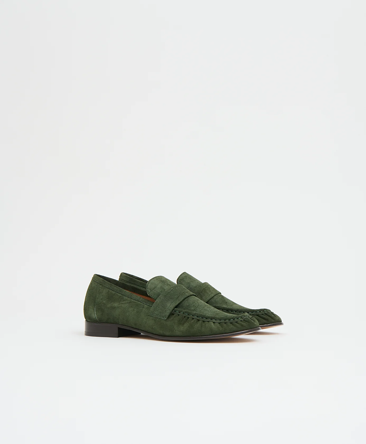 Ruched Loafer - Moss Croc Suede - Image 2